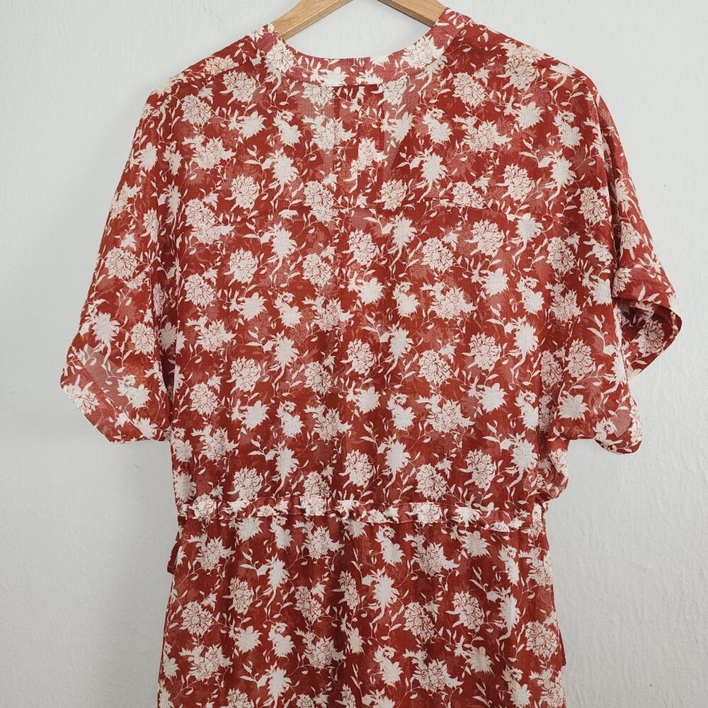 Rag & Bone Elysse Sheer Floral Midi Chiffon Dress Orange Boho Resort Wear XS - Picture 12 of 13